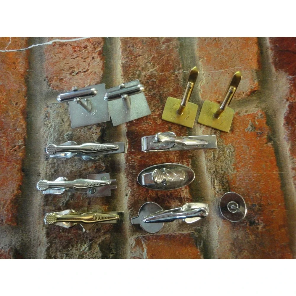 9 lot Mens Vintage Tie Bar Clips cuff links SWANK eagle 
